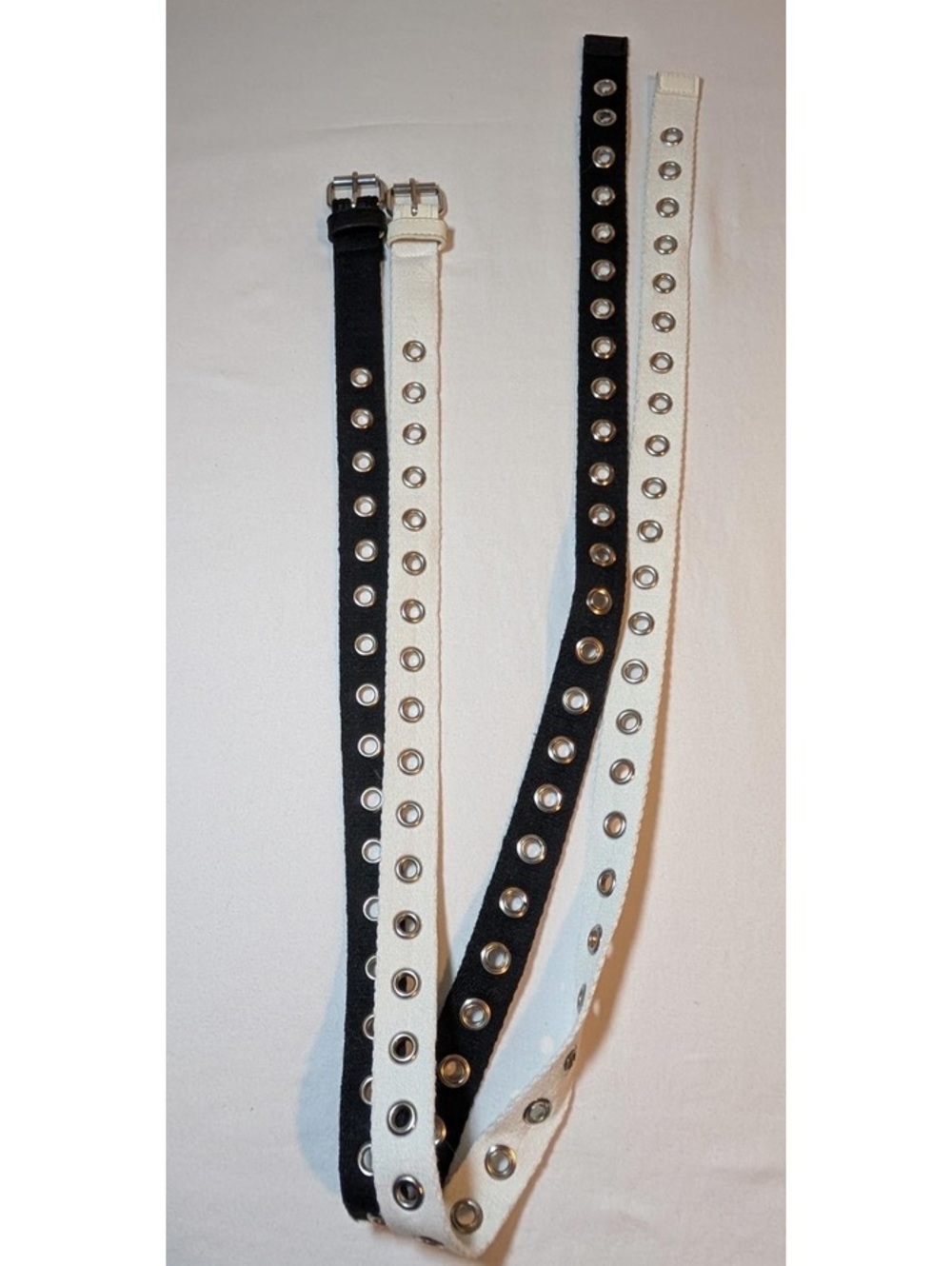 Vintage Y2K Set of Two Canvas Grommet Belts in Black and White 45”/46” Long